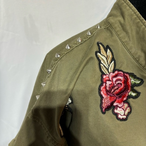 H&M Women's Olive Embroidered Patch Utility Jacket Size M - Picture 9 of 15
